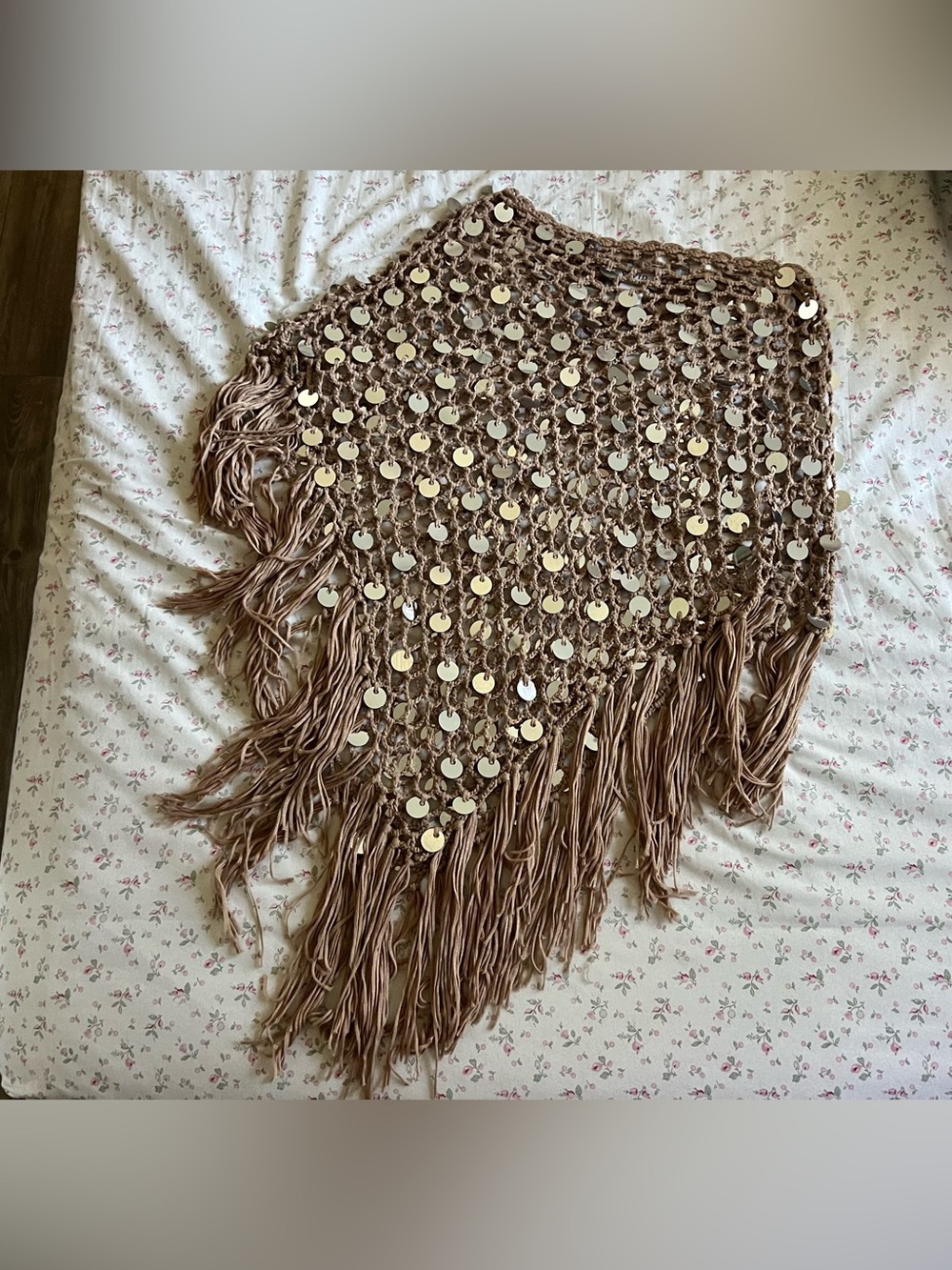 ViVI Taupe Sequin Fringe Shawl